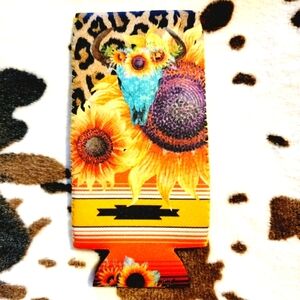 Leopard Sunflower Bull Skull Slim Can Koozie